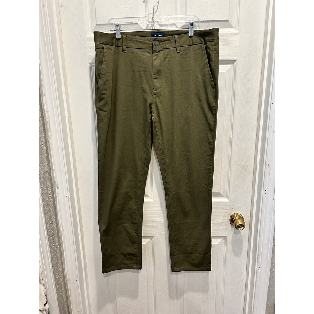 TAYLRD Mens Chino Pants Olive Green TAYLRD Fit Cotton‎ Blend Size 36x30 Preppy